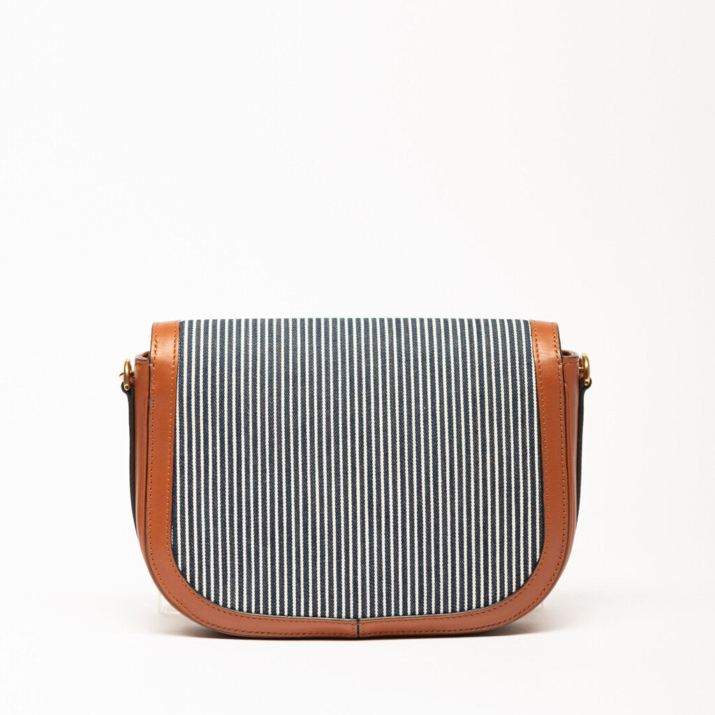 Celine Navy & White Striped Triomphe Crossbody