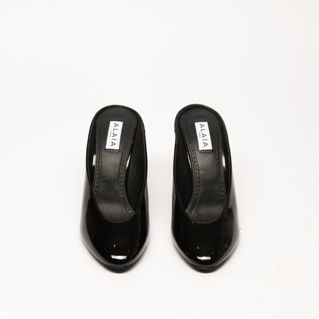 Alaia Black Patent Heeled Mules