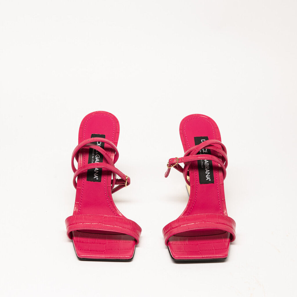 Dolce & Gabbana Pink Croc Embossed "DG" Heels