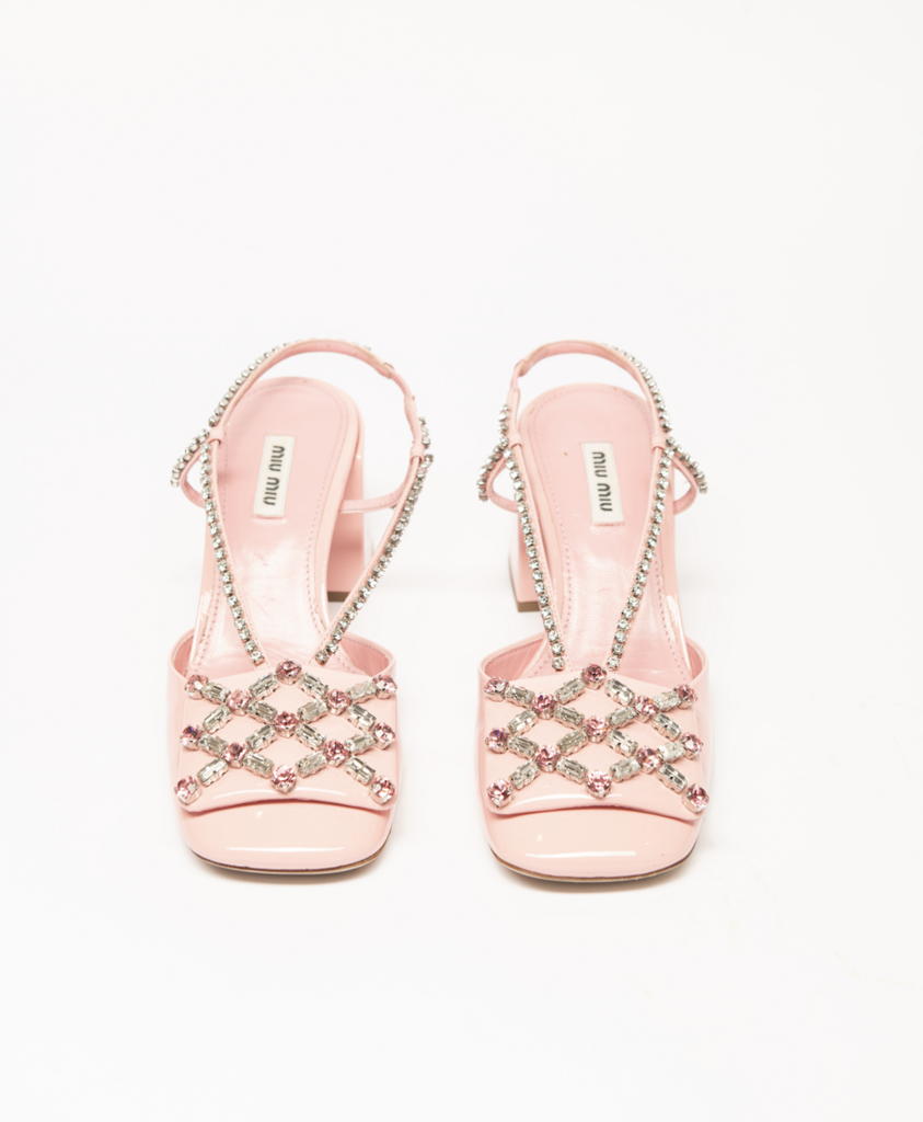 Miu Miu Pink Patent & Crystal Slingbacks