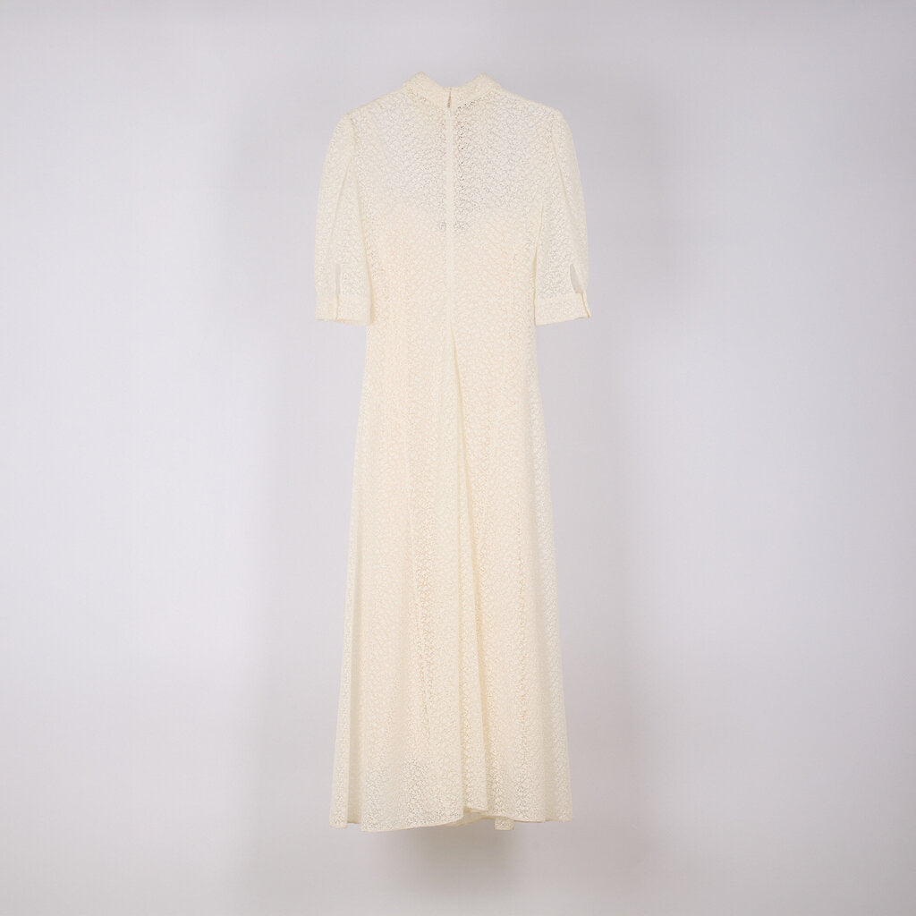 Prada White Lace Crochet Button Maxi Dress