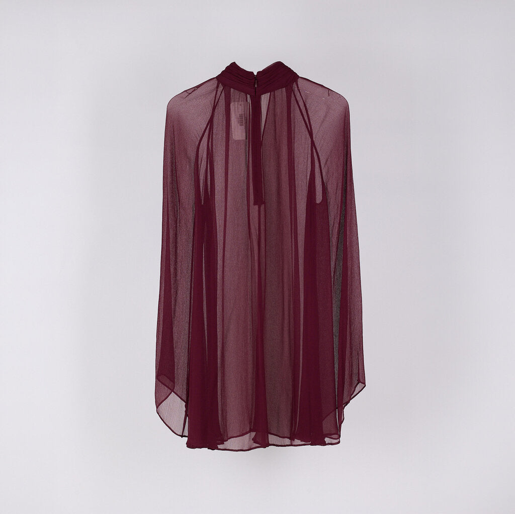 Staud Burgundy Viscose Sheer Mini Dress