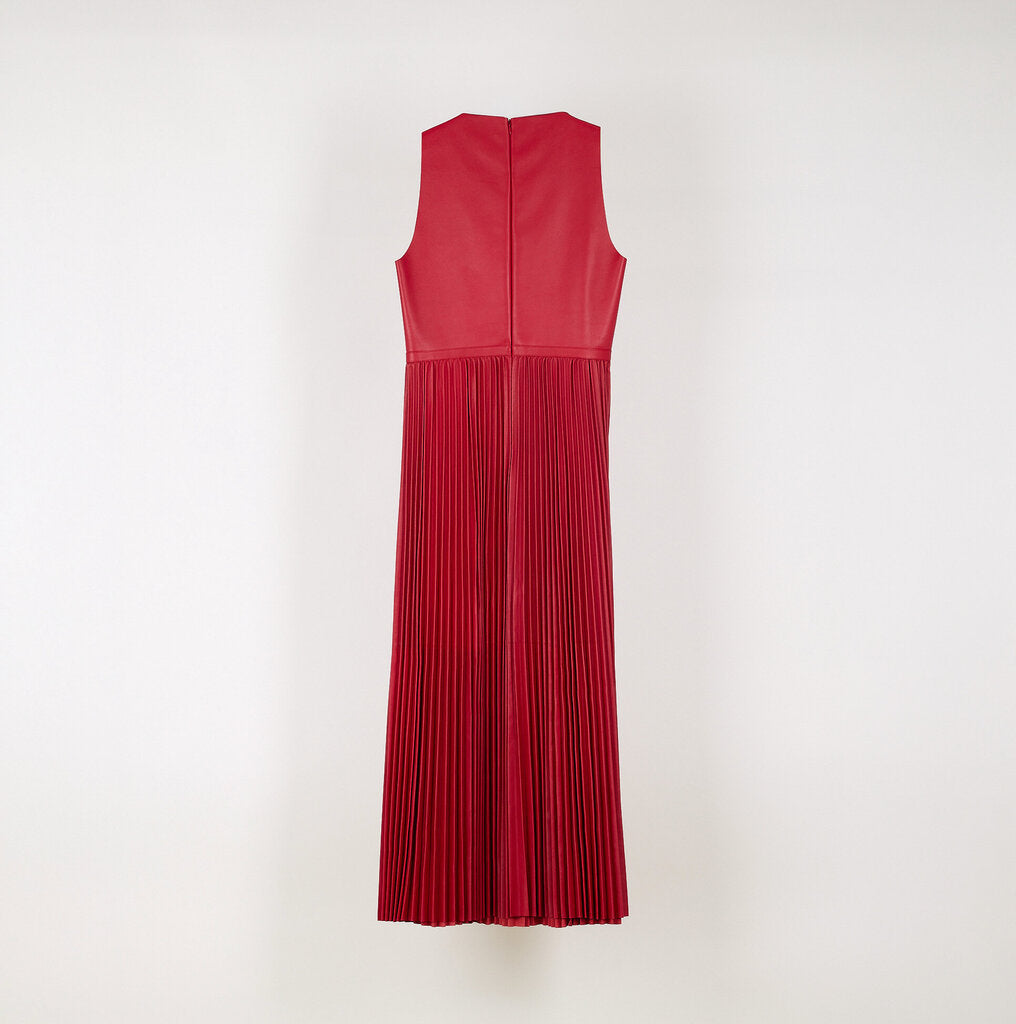 Valentino 2019 Pleated Leather A-Line Midi Dress