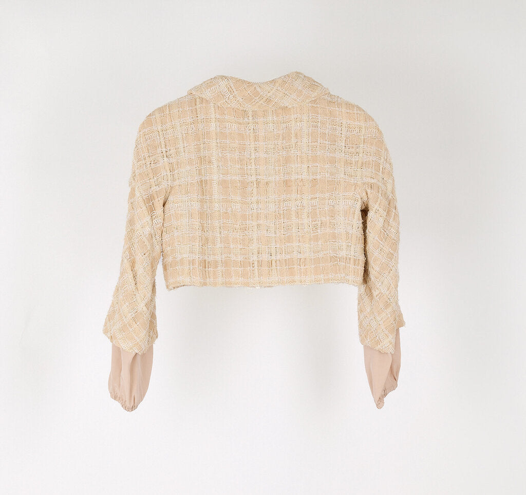 Chanel 2014 Beige Linen Blend Tweed Cropped Bolero Jacket