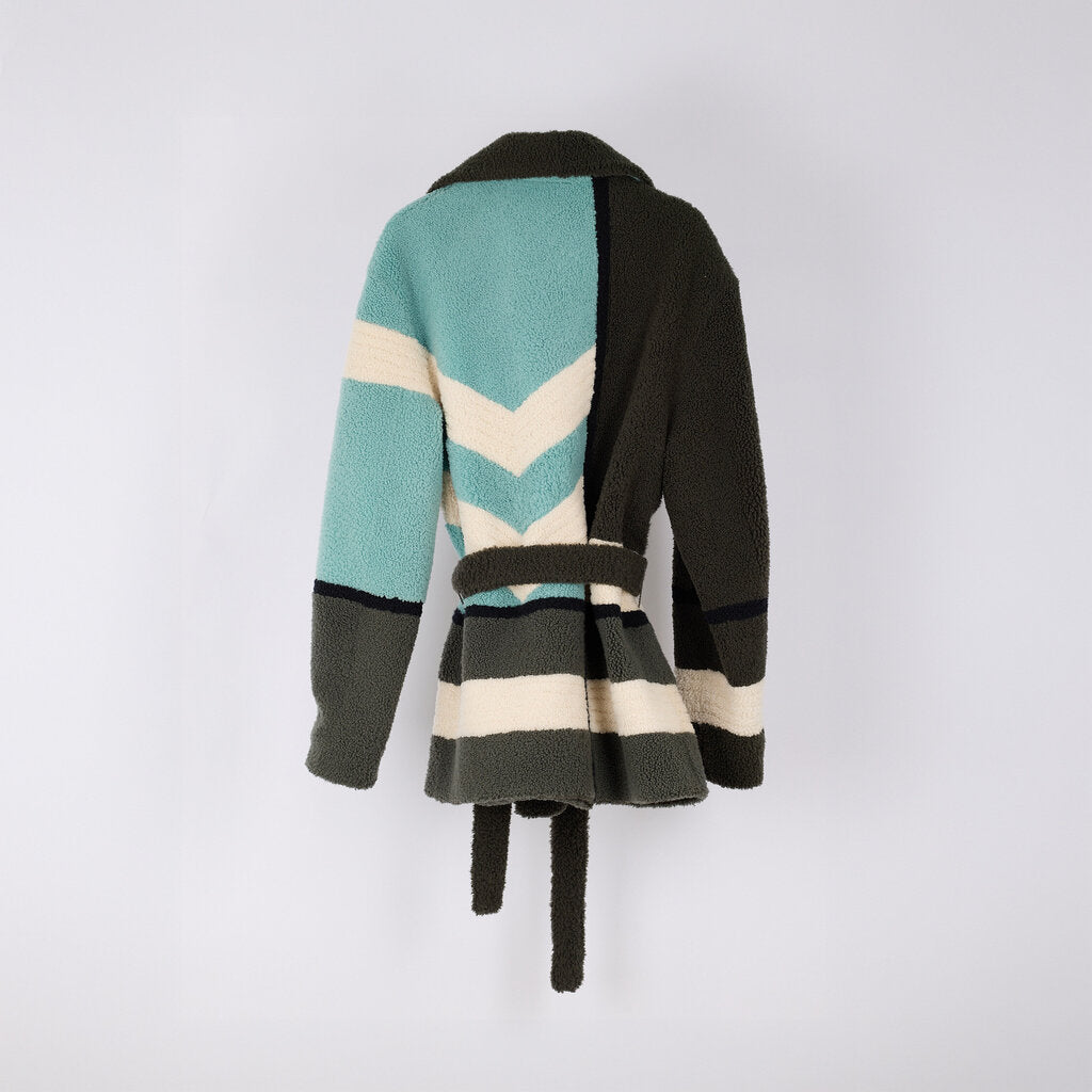 Hermes Multicolor Wool Shearling Belted Coat