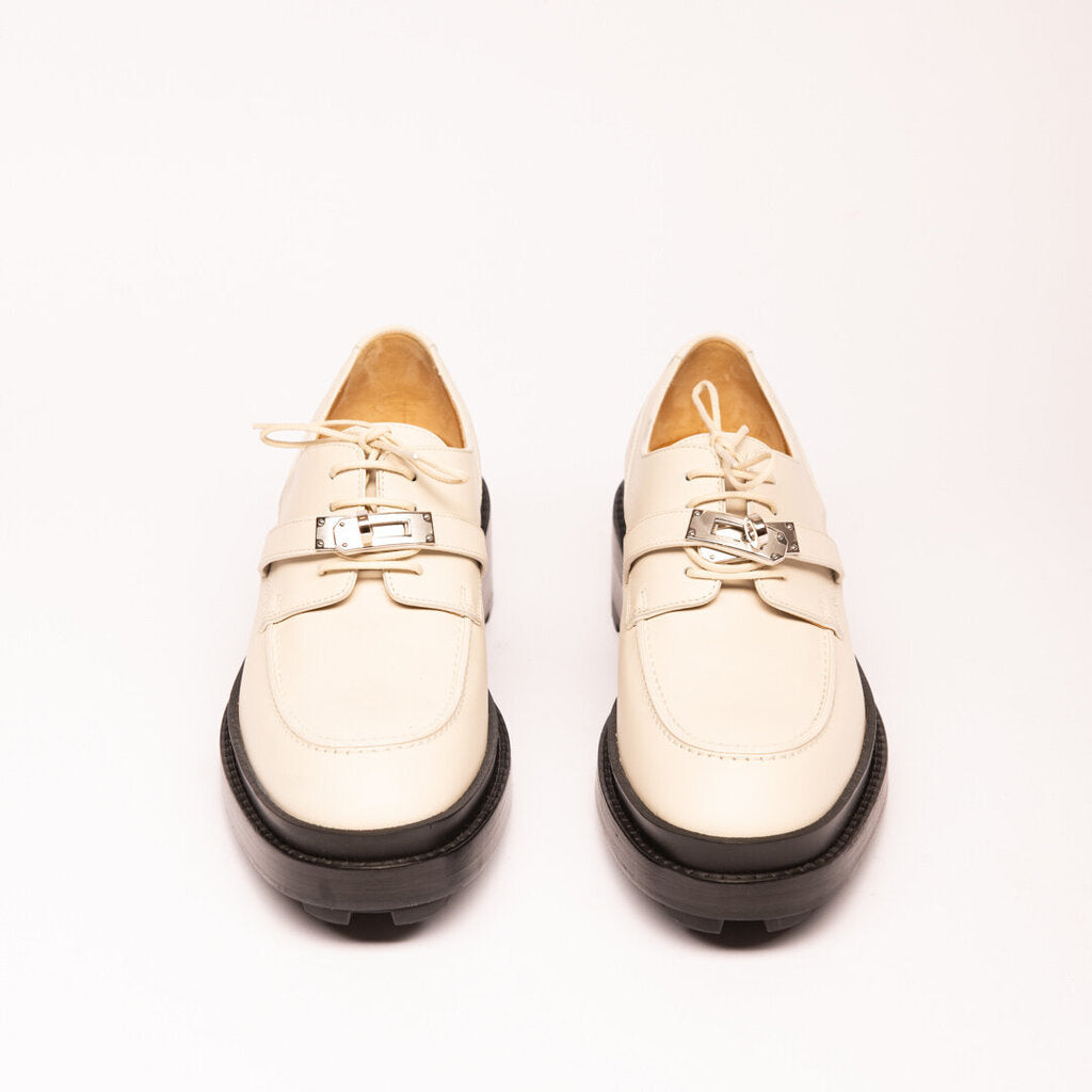 Hermes Ivory Leather First Derby Platform Oxford