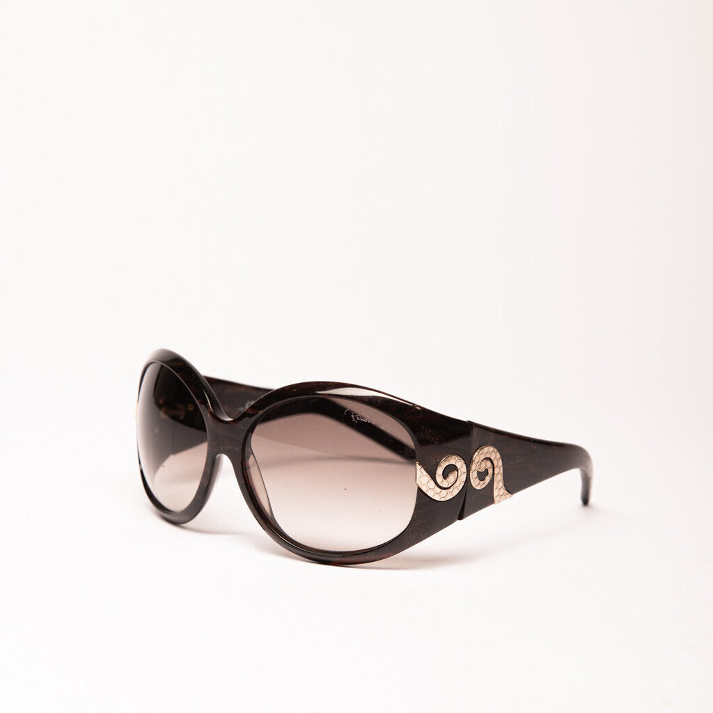 Roberto Cavalli Vintage Black & Brown Reptile Print Oversized Sunglasses