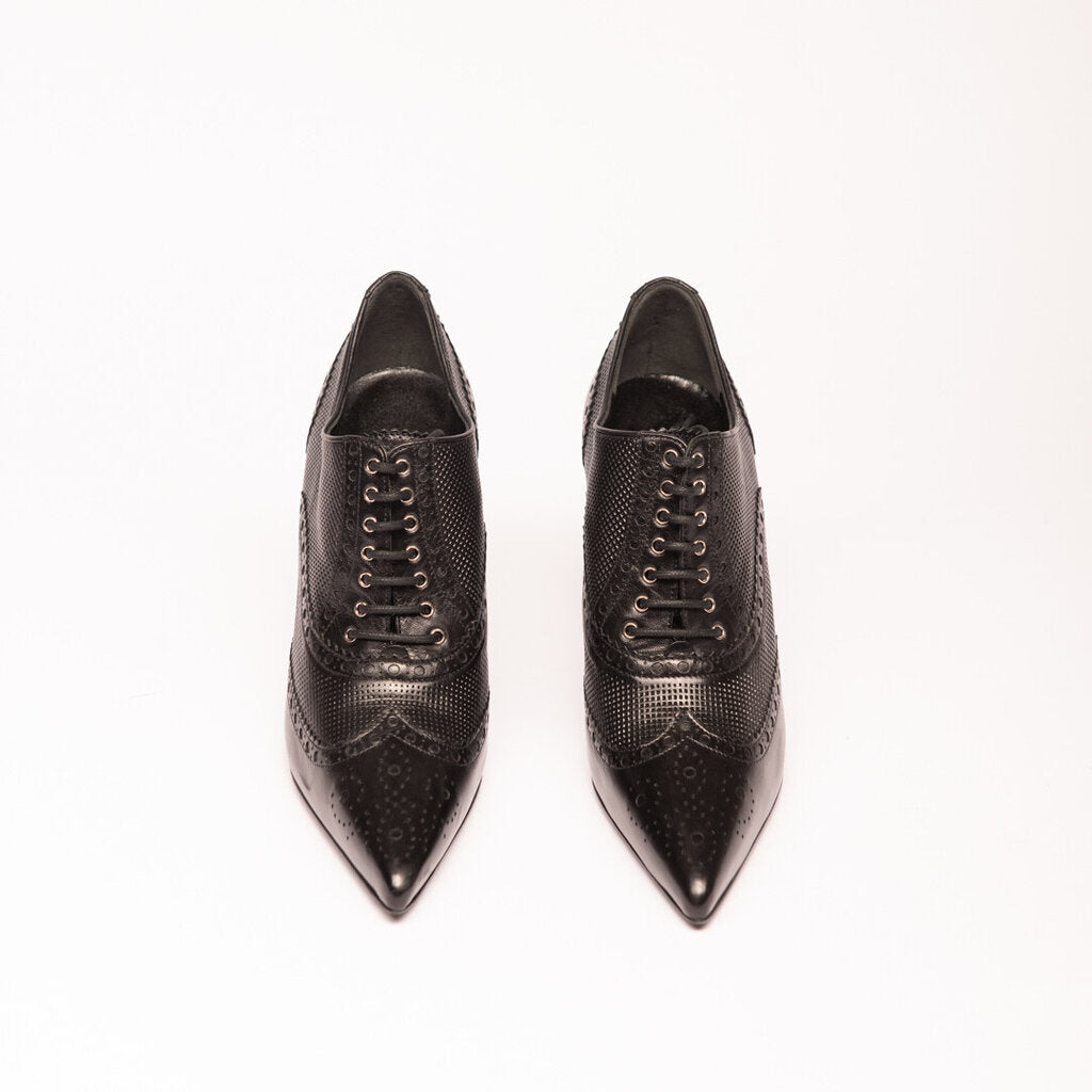 Gucci 2011 "Malaga" Black Leather Pointed Toe Lace-Up Bootie Heels