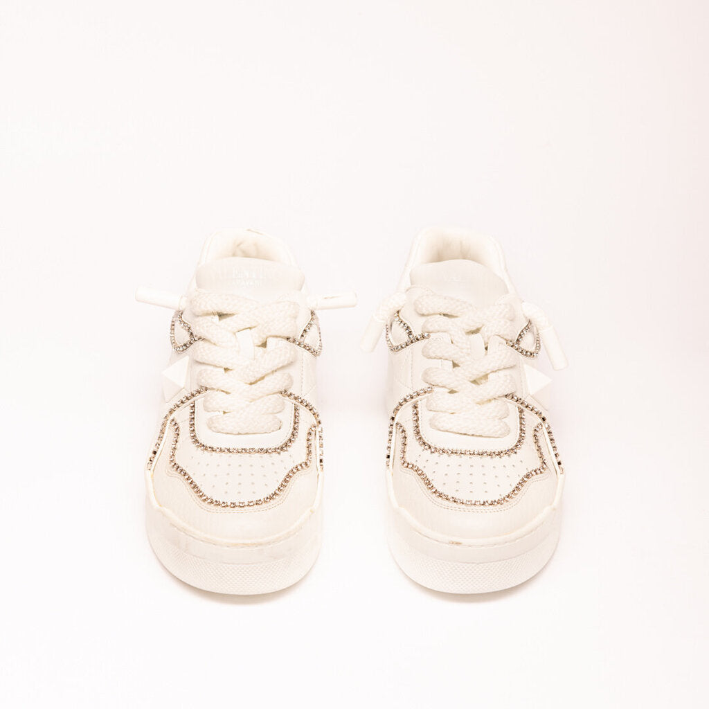 Valentino White Leather One Stud Crystal Sneaker