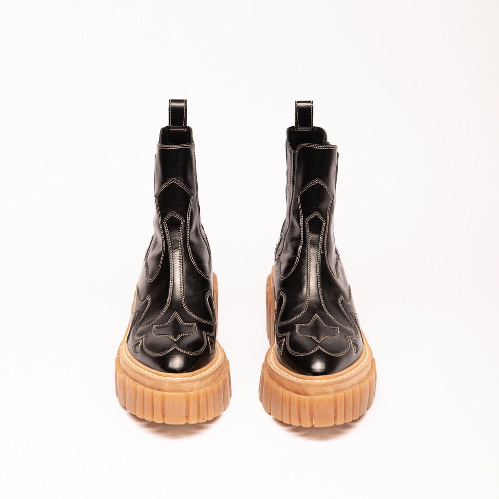 Stella McCartney Black Leather Lug Sole Boots