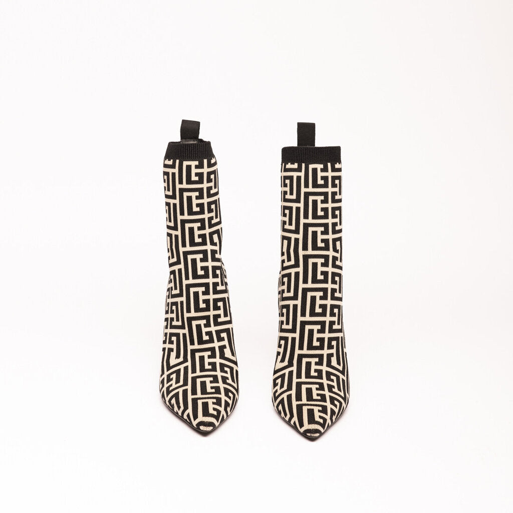 Balmain Black & Grey Knit Pointed Boots