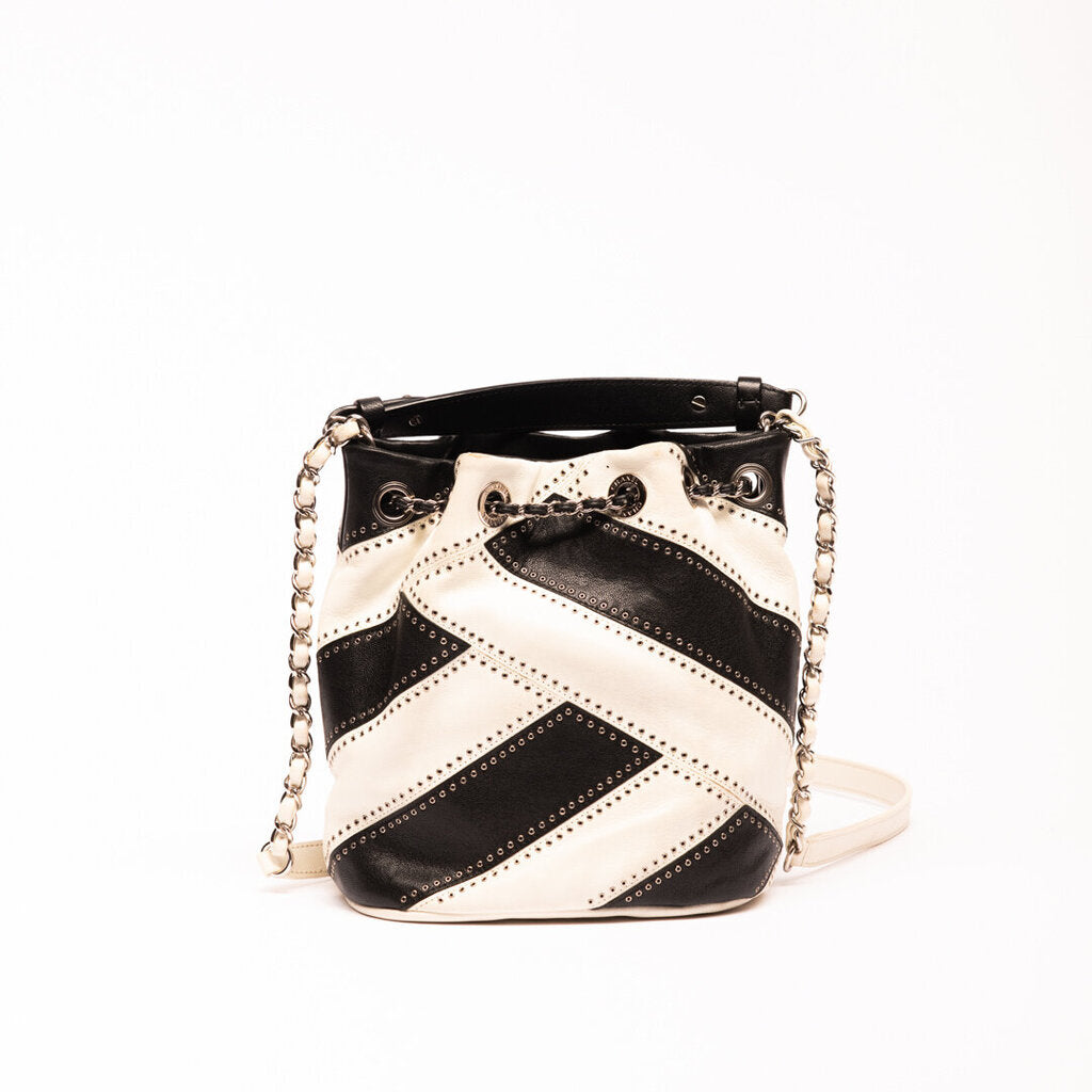 Chanel Black & White Striped Bucket Bag