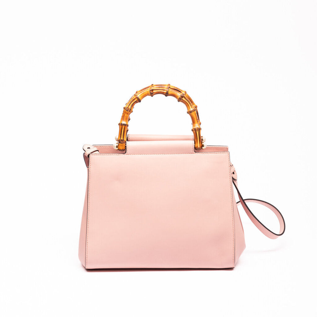 Gucci Pink Leather Bamboo 2 Way Bag