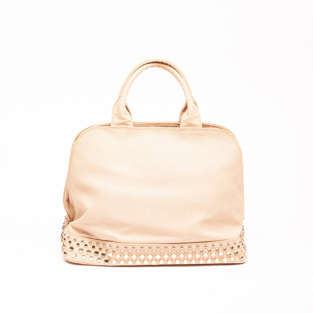 Prada Tan Canvas Embellished Dome Bag
