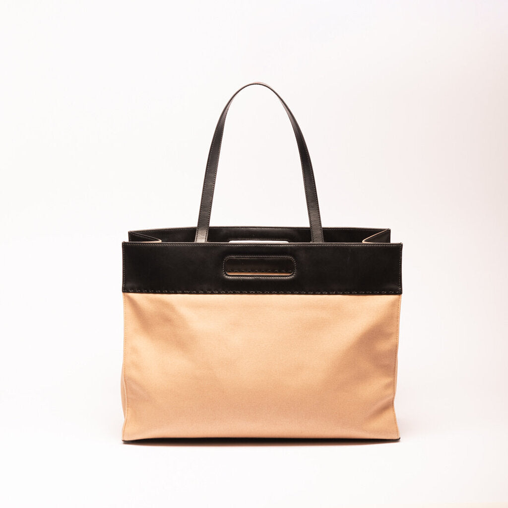 Fendi Black & Tan Canvas Leather Tote Bag