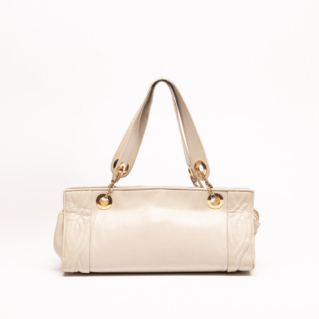 Fendi White Leather East West Shoulder Bag