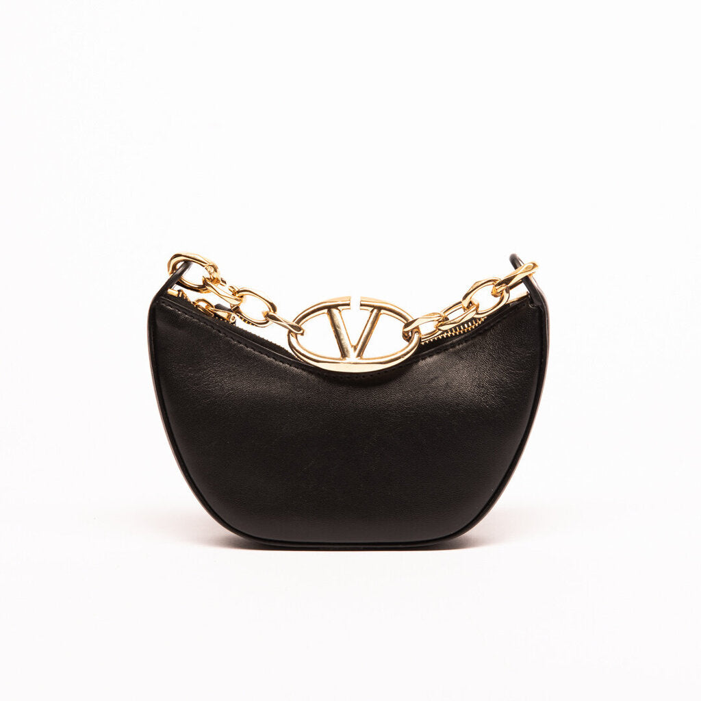 Valentino Black Leather Logo Moon Nano Bag