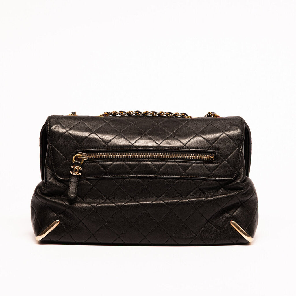 Chanel Black Sheep Skin Gold Corner Shoulder Bag