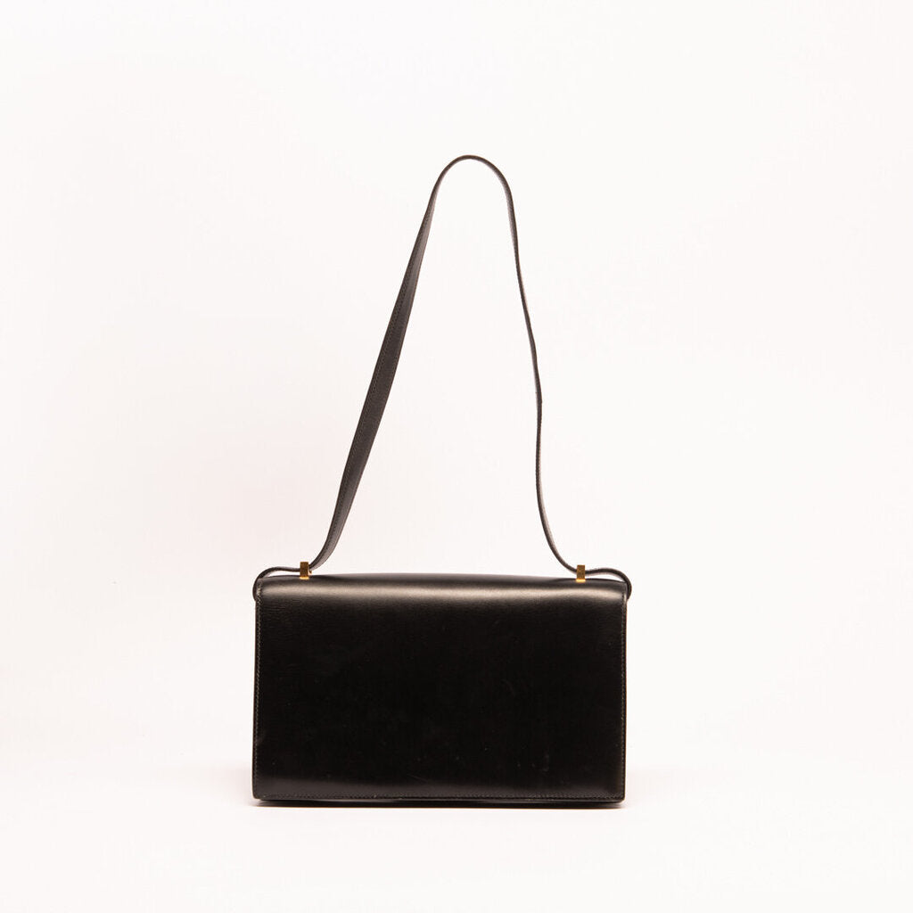 Hermes Black Leather Vintage Shoulder Bag