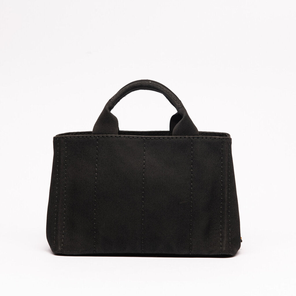 Prada Small Black Canvas Canapa Tote
