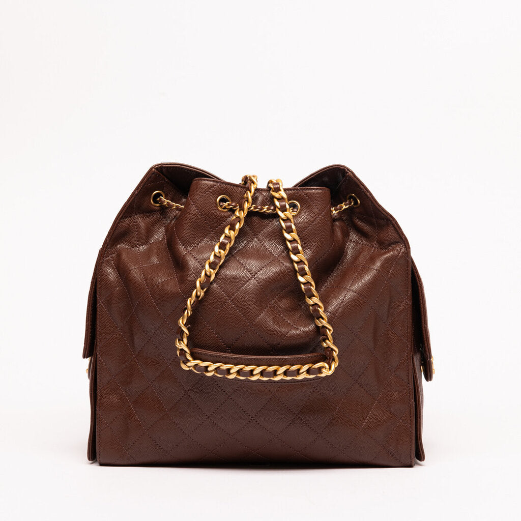 Chanel Brown Caviar Hobo 25 Handbag