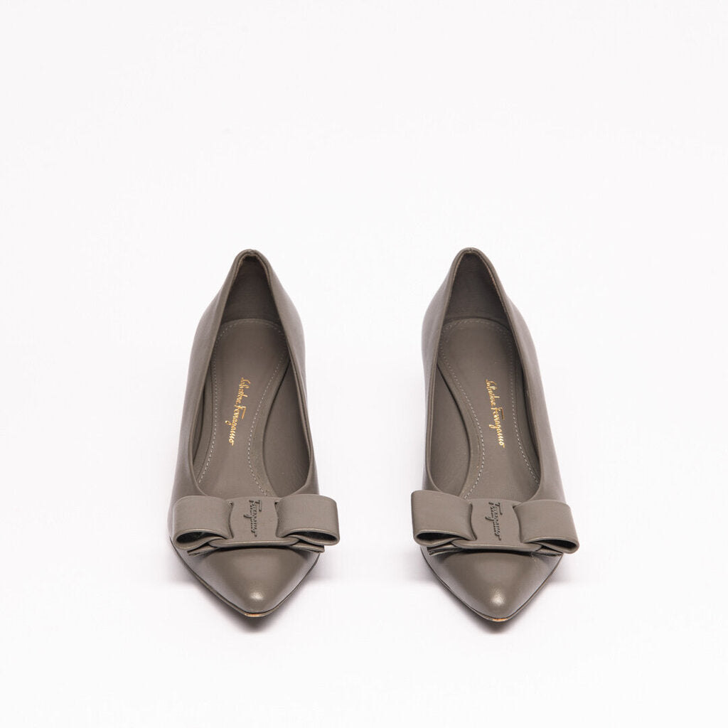 Ferragamo Grey Leather Viva Heels