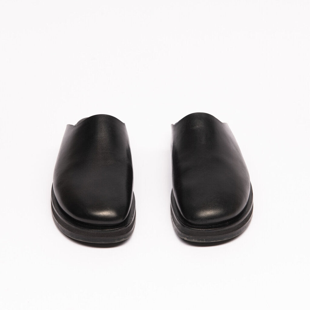The Row Black Leather Mule Slides