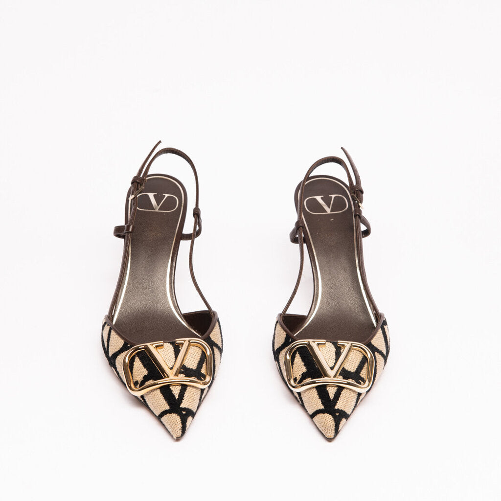 Valentino Brown V Logo Slingback Pumps