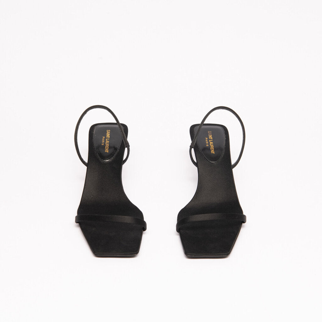 Saint Laurent Black Satin Slingback Sandal