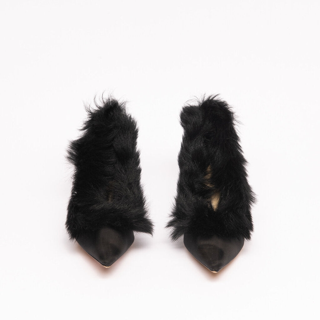Khaite Black Shearling Trim Mesh Pump