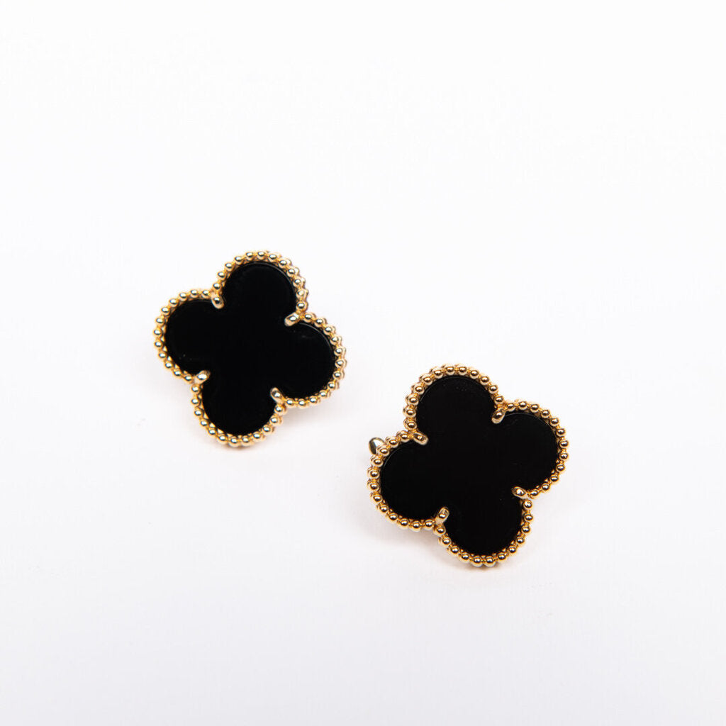 Van Cleef & Arpels 18k YG Magic Alhambra Onyx Earrings