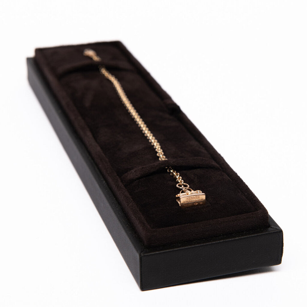 Hermes 18k Rose Gold Amulettes Kelly Bracelet With Single Diamond