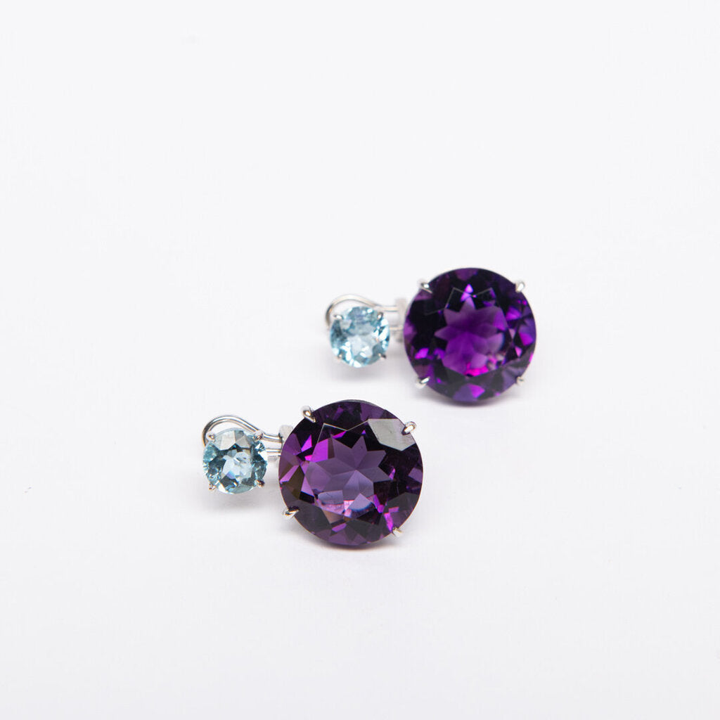 Zofia Day Purple & Blue Diamond-Border Gem Stone Earrings