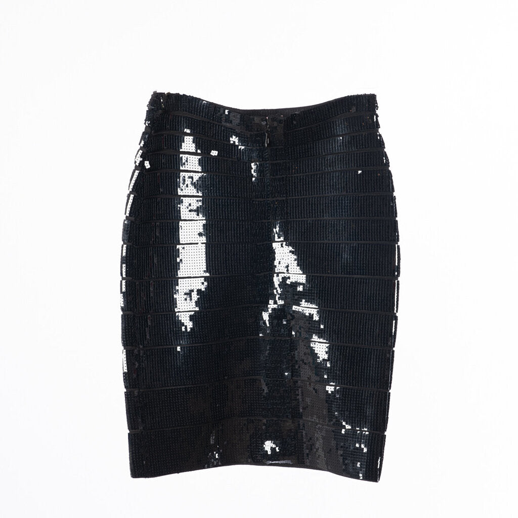 Herve Leger Black Sequined Stretch Skirt