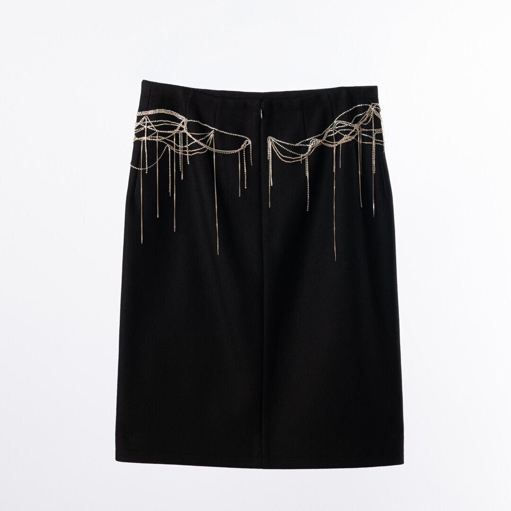Dries Van Noten Black Wool Crystal-Embellished Pencil Skirt