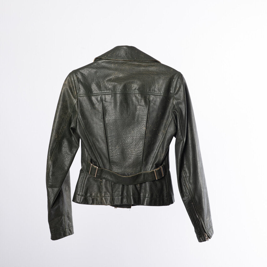 Alaia Dark Green Distressed Leather Jacket (2000)