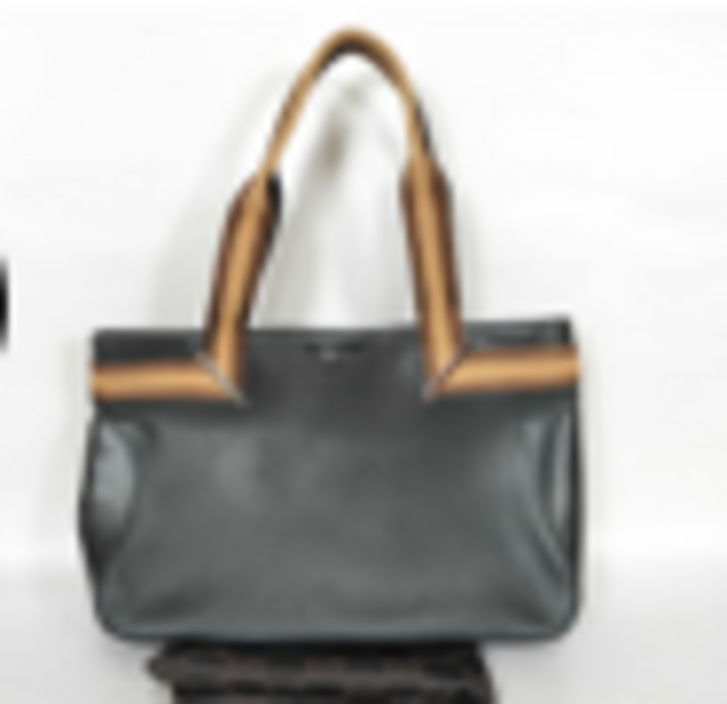 Black Leather Shoulder Bag w/Stripe Handles