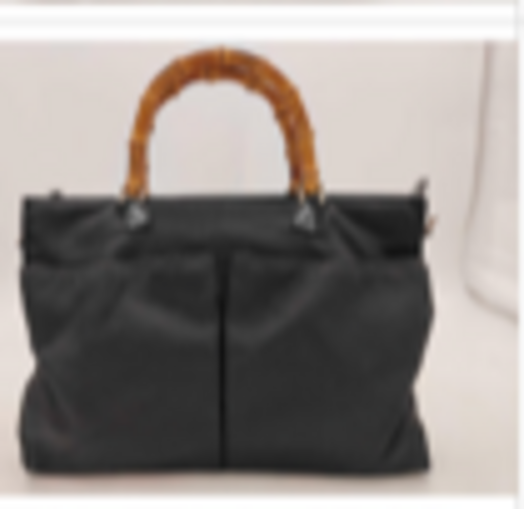 Black Leather Double Pocket Bamboo Bag