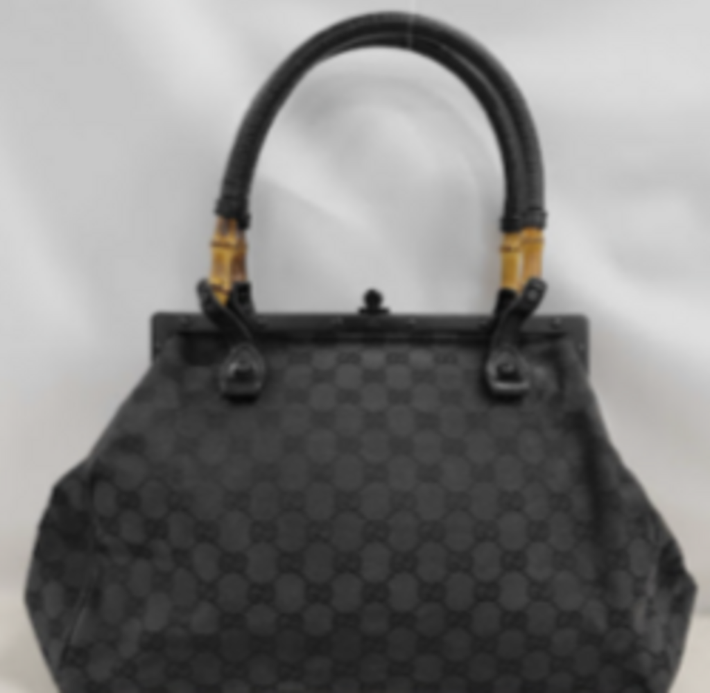 Black Monogram Top Handle w/Bamboo Accents