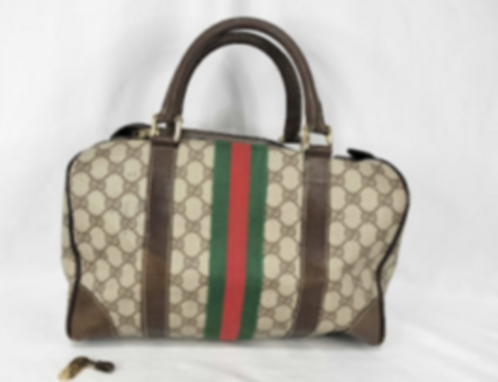 Tan Mono Stripe Boston Bag