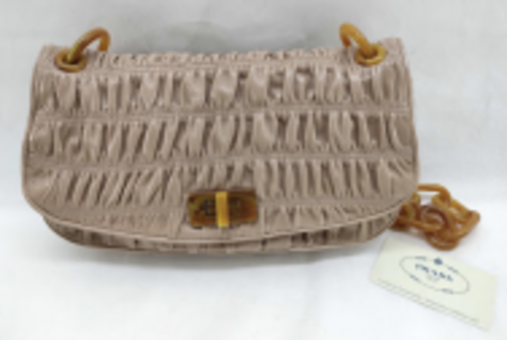 Tan Ruched Tortoise Chain Bag