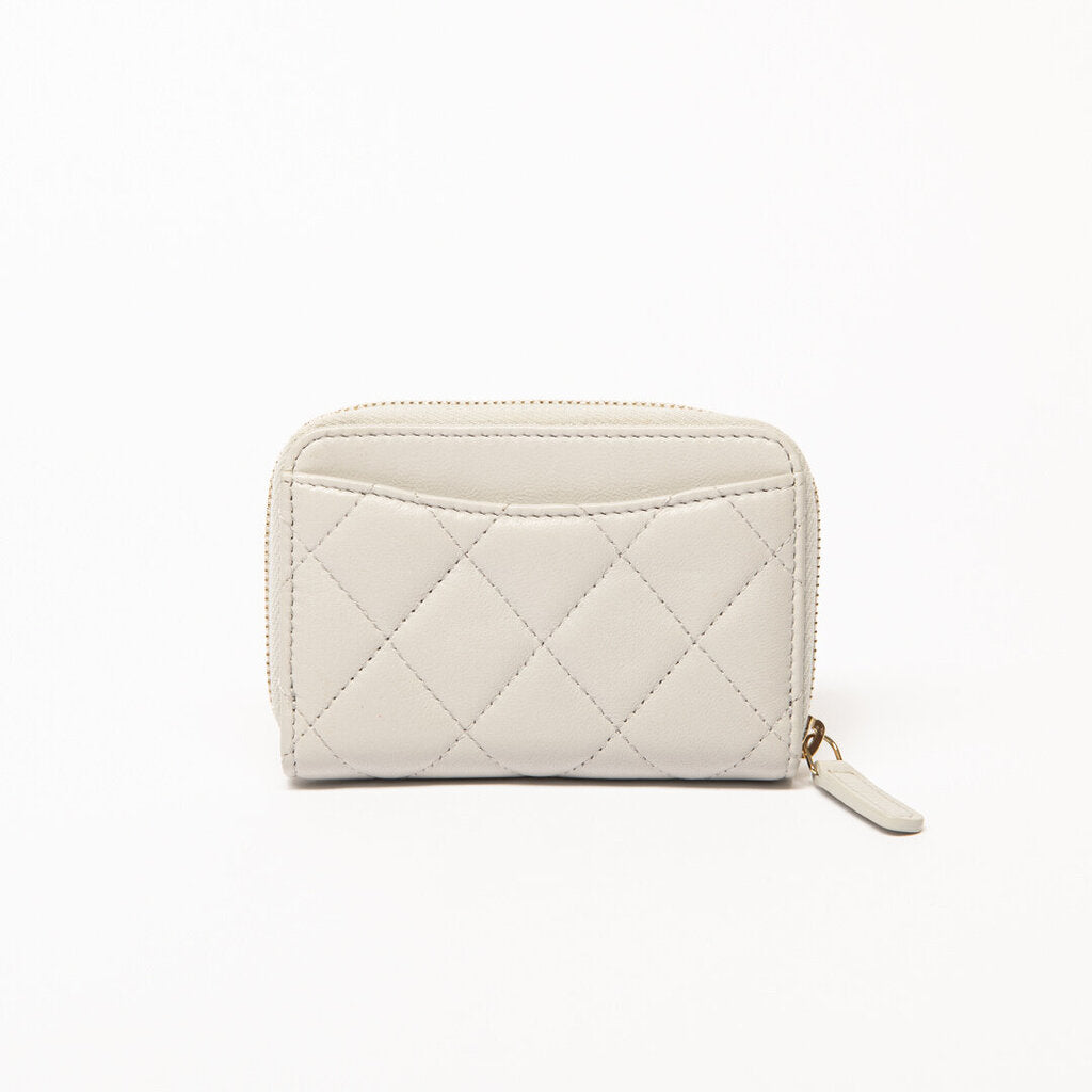 Chanel Dove Grey Lambskin Zip Cardholder