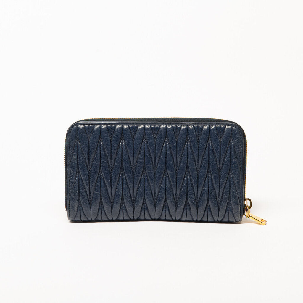 Miu Miu Navy Matelasse Continental Zip Wallet