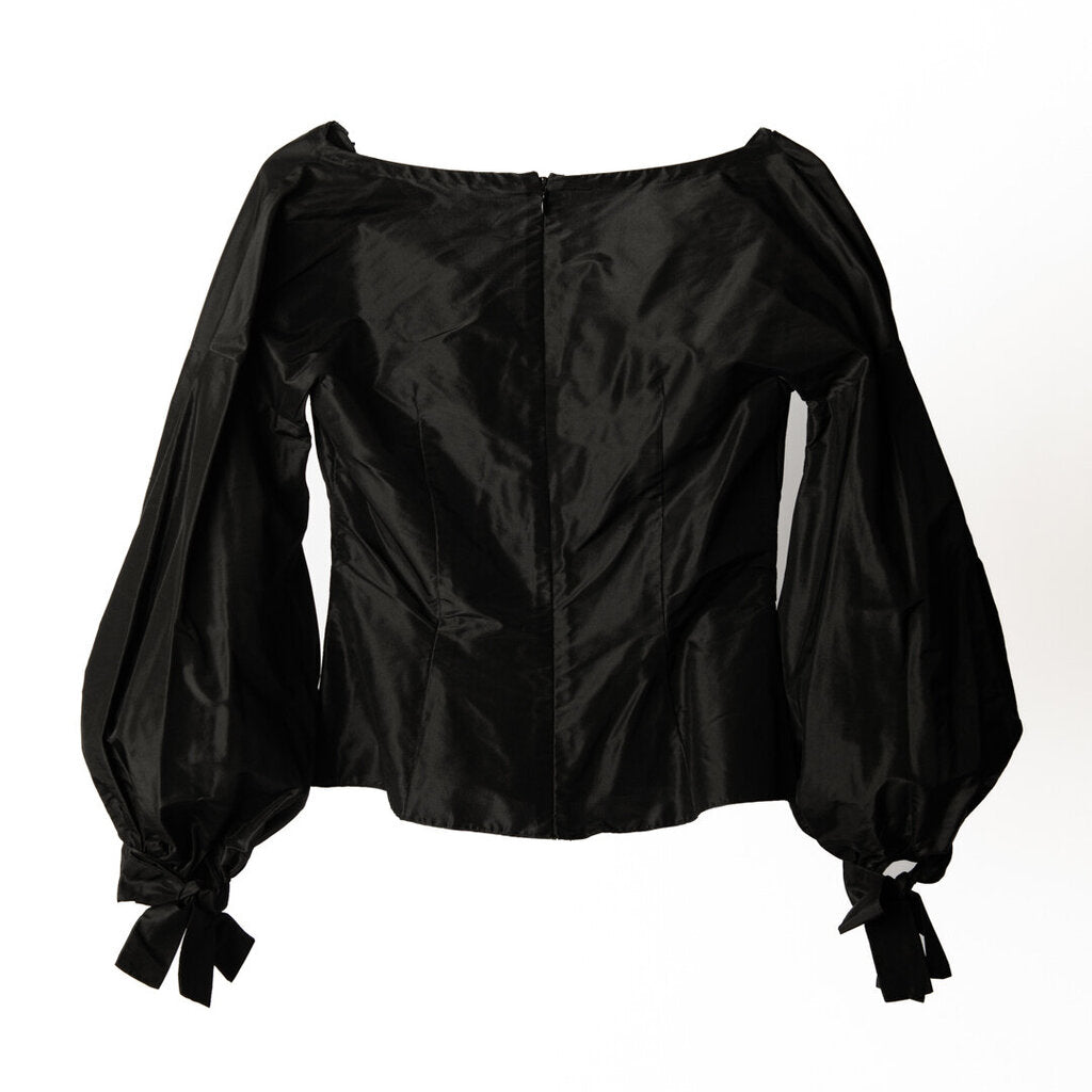 Oscar de La Renta Black Puff Sleeve Pleated Top