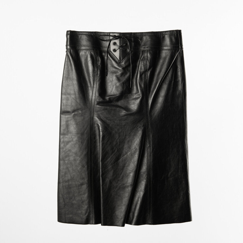 Gucci Black Leather Lace-Up Back Skirt