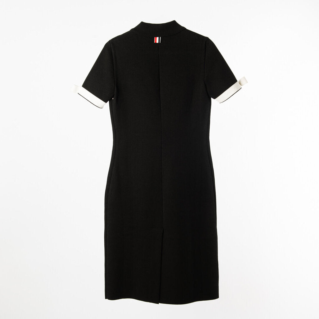 Thom Brown Black Cotton Midi Dress with Bow Detail