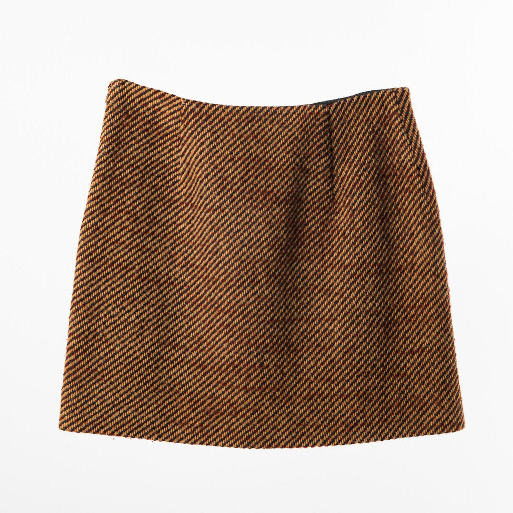 Brown Wool Blend Tweed Mini Skirt