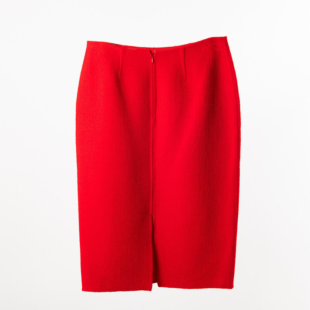 Celine Red Boucle Virgin Wool Pencil Skirt