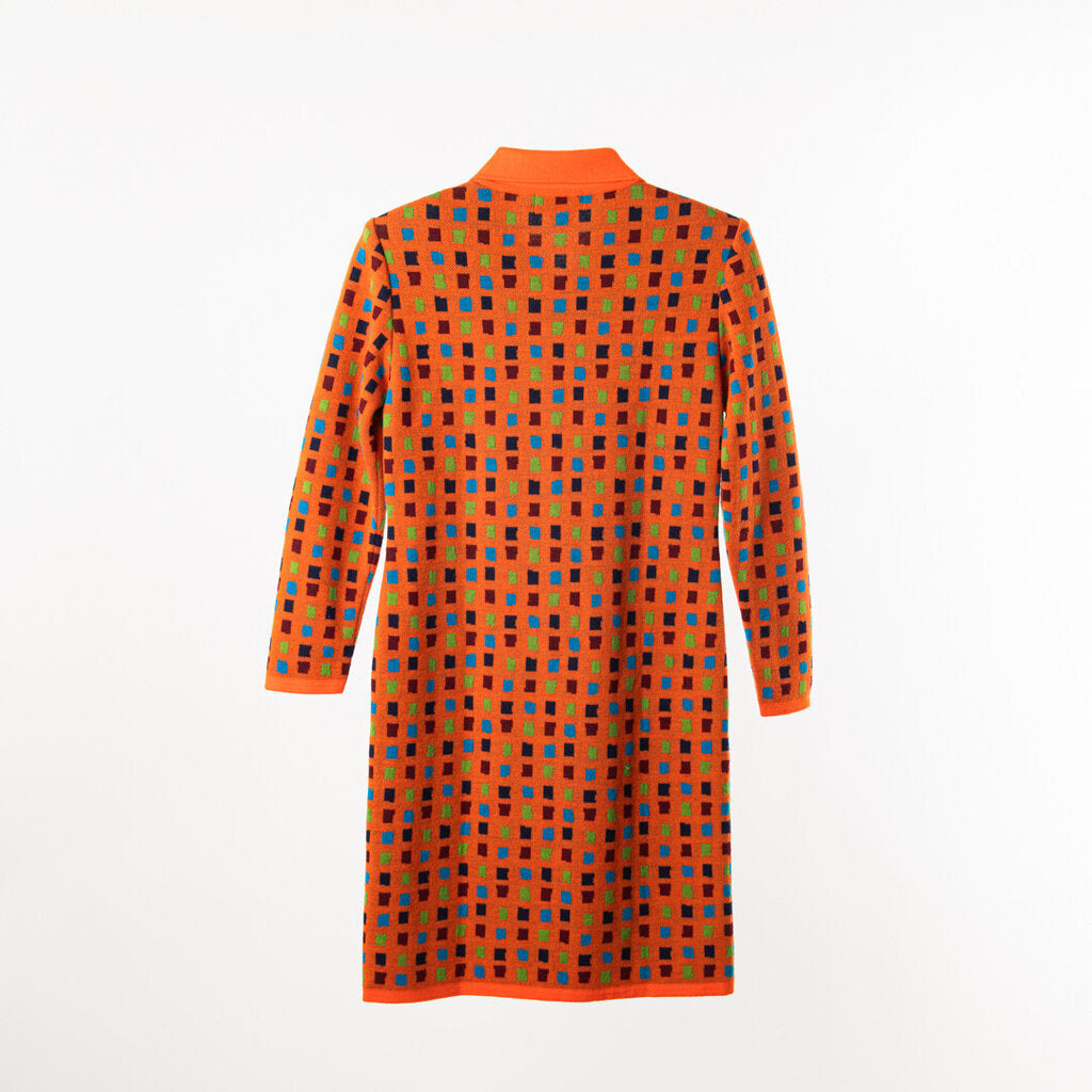 YSL Orange Wool Multicolor Square Knit Dress