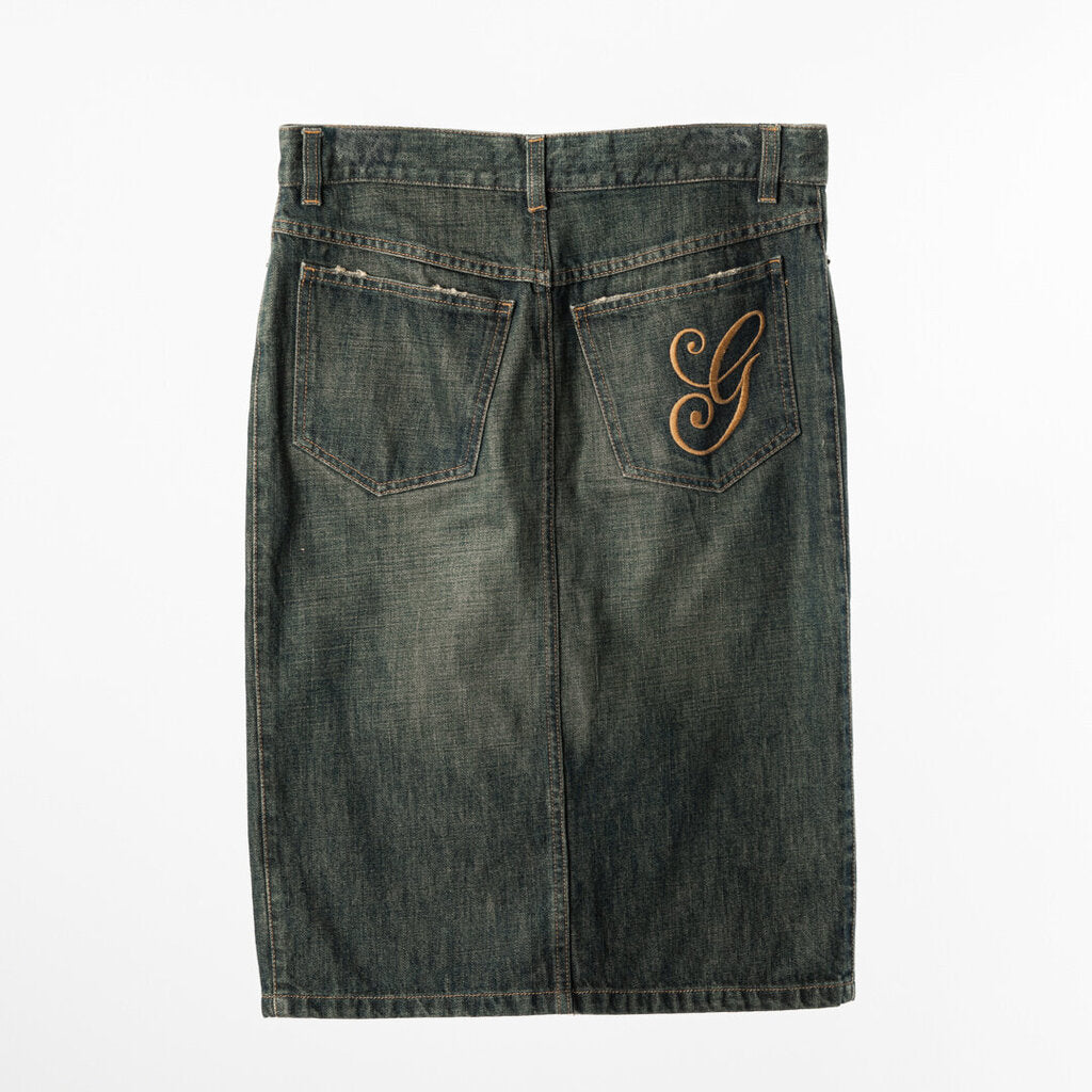 Gucci "G" Embroidered Pocket Denim Skirt